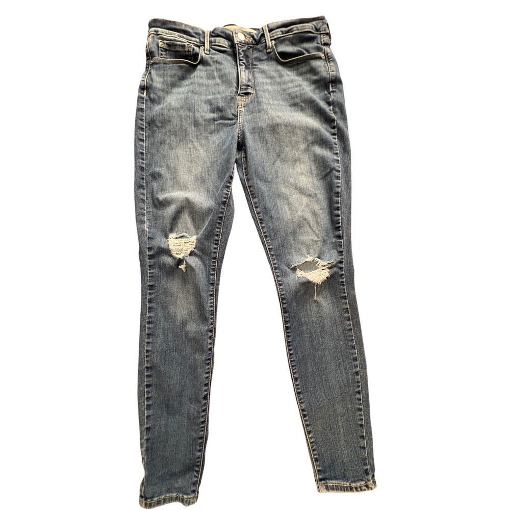 Signature Levi Strauss Super Skinny Jeans Womens 14 Blue Good Distressed Shaping
